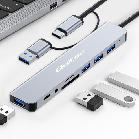HUB Adapter 8w1 USB-C/USB | USB-C | 4xUSB | SD/TF card | Jack 3.5mm TRRS Qoltec HUB Adapter 8w1 USB-C/USB | USB-C | 4xUSB | SD/TF card | Jack 3.5mm TRRS Qoltec