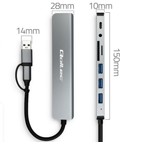 HUB Adapter 8w1 USB-C/USB | USB-C | 4xUSB | SD/TF card | Jack 3.5mm TRRS Qoltec HUB Adapter 8w1 USB-C/USB | USB-C | 4xUSB | SD/TF card | Jack 3.5mm TRRS Qoltec