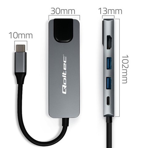 HUB Adapter USB-C 5w1 | USB-C PD 100W | 2xUSB | HDMI 4K | RJ45 Qoltec HUB Adapter USB-C 5w1 | USB-C PD 100W | 2xUSB | HDMI 4K | RJ45 Qoltec