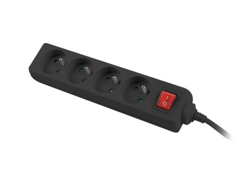 Listwa zasilająca 1,5m, czarna, 4 gniazda, z wyłącznikiem, kabel wykonany z pełnej miedzi Lanberg
