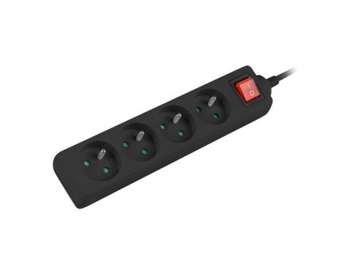 Listwa zasilająca 1,5m, czarna, 4 gniazda, z wyłącznikiem, kabel wykonany z pełnej miedzi Lanberg