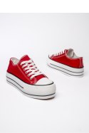 Damskie Trampki VELTRO RED ? Klasyczne Buty na Platformie - Inello