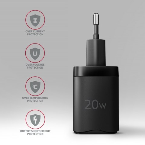 ACU-PQ20 Ładowarka sieciowa 20W, QC3.0/AFC/FCP + PD type-C Czarna AXAGON