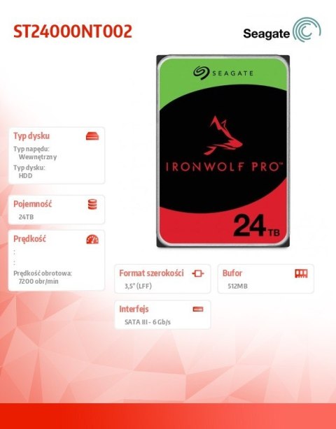 Dysk IronWolf Pro 24TB 3,5'' SATA ST24000NT002 Seagate Dysk IronWolf Pro 24TB 3,5'' SATA ST24000NT002 Seagate