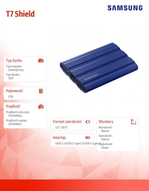 Dysk SSD T7 Shield 2TB USB 3.2, niebieski Samsung