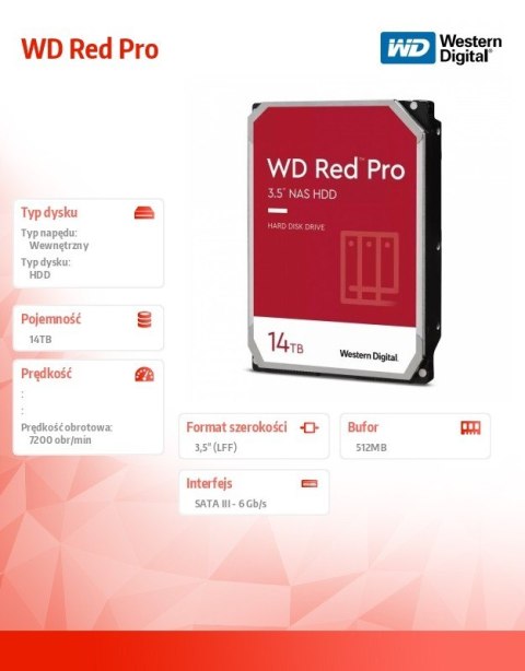 Dysk twardy WD Red Pro 14TB 3,5 512MB SATAIII/7200rpm Western Digital