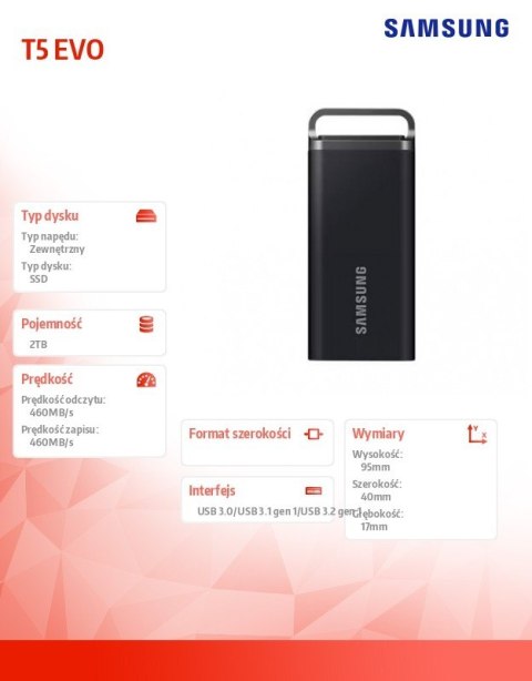 Dysk zewnętrzny SSD Portable T5 EVO 2TB USB3.2 GEN.1 czarny Samsung Dysk zewnętrzny SSD Portable T5 EVO 2TB USB3.2 GEN.1 czarny Samsung