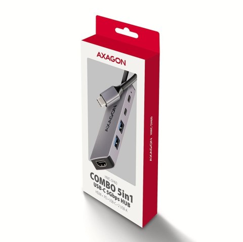 HMC-5H60 Wieloportovy hub USB 5in1, 5Gbps, 2 x USB-A, HDMI 4K/60Hz, 1x USB-C, PD 100W, 15cm USB-C kabel AXAGON