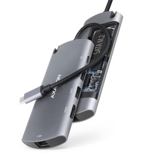HMC-6M2 Wieloportowy hub USB-C 3.2 Gen 1, slot M.2 SATA + HDMI + GLAN + 2x USB-A + PD 100W AXAGON