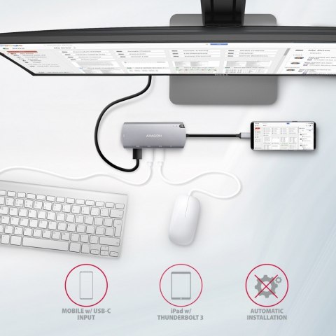 HMC-6M2 Wieloportowy hub USB-C 3.2 Gen 1, slot M.2 SATA + HDMI + GLAN + 2x USB-A + PD 100W AXAGON