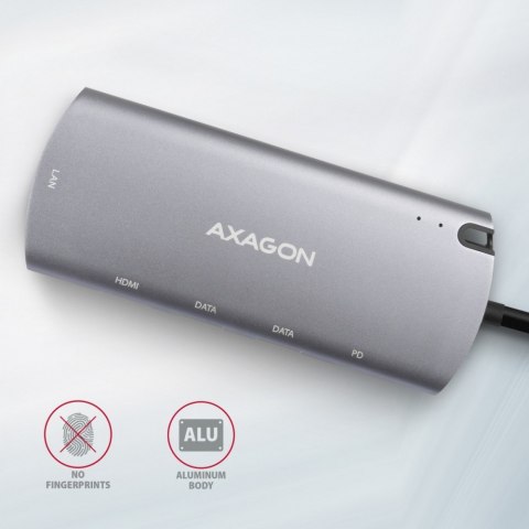 HMC-6M2 Wieloportowy hub USB-C 3.2 Gen 1, slot M.2 SATA + HDMI + GLAN + 2x USB-A + PD 100W AXAGON