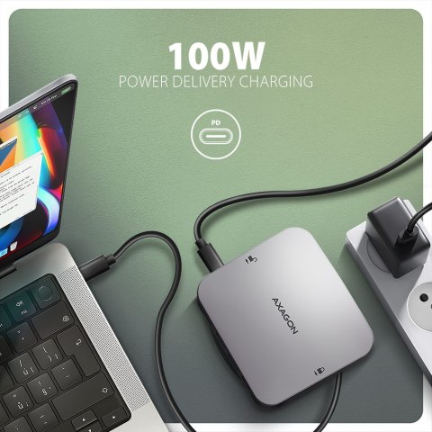 HMC-UFO Wieloportowy hub USB 9in1, 10Gbps, 2x USB-A, HDMI 4K/60Hz, M.2 NVMe/SATA, audio, PD 100W, SD/microSD, GLAN, 65cm USB-C k AXAGON