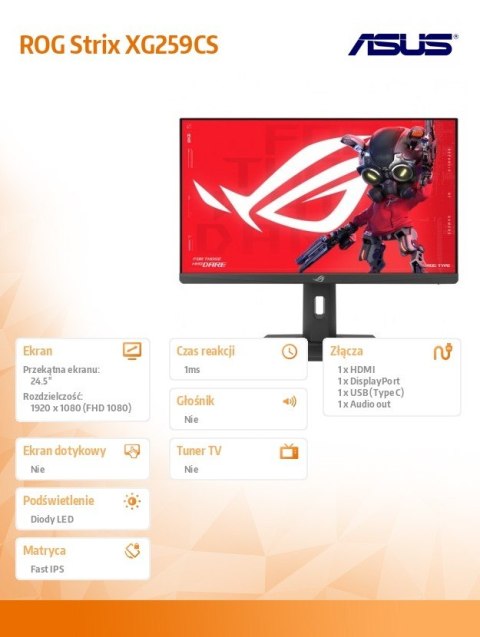 Monitor 25 cali XG259CS IPS HDMI USBC 180Hz FHD Asus Monitor 25 cali XG259CS IPS HDMI USBC 180Hz FHD Asus