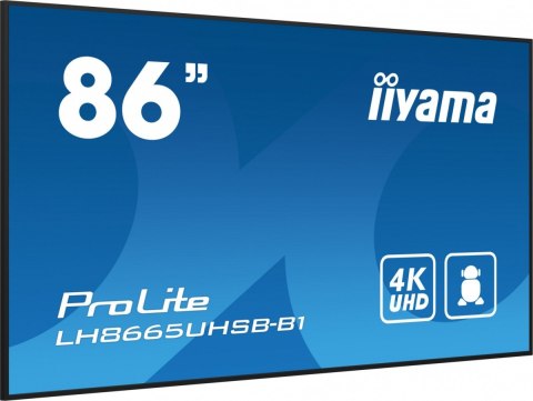 Monitor 86 cali LH8665UHSB-B1, 24/7, IPS, ANDROID 11, 4K, 800cd, iiSignage2, SDM, 2x HDMI, DP, 2x USB,2x 10W, RJ45, WiFi, 4/32GB IIYAMA