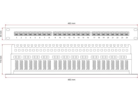 Patch panel UTP kat.5e 24 porty LSA z półką 1U ALANTEC