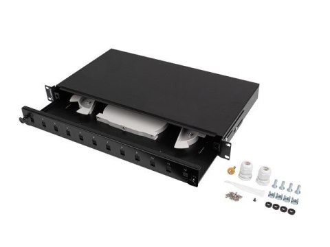 Przełącznica światłowodowa 12XSC simplex/12XLC duplex rack 19 1U czarna + akcesoria Lanberg