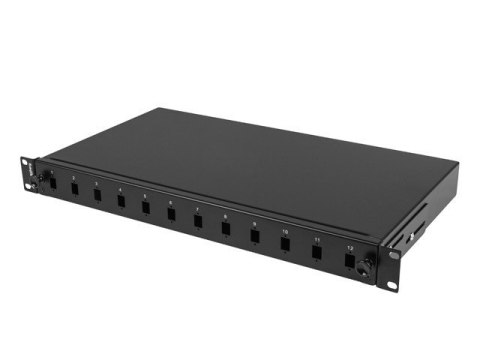 Przełącznica światłowodowa 12XSC simplex/12XLC duplex rack 19 1U czarna + akcesoria Lanberg