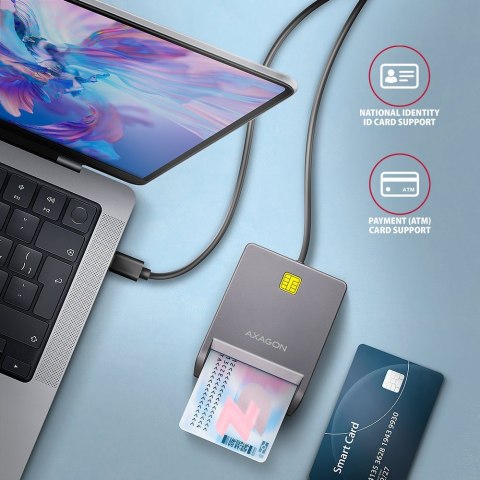 CRE-SM3TC Czytnik kart identyfikacyjnych USB-C, 1.2m kabel AXAGON