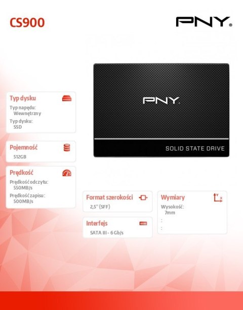 Dysk SSD 512 GB 2,5 S3 SSD7CS900-512-SI BULK PNY