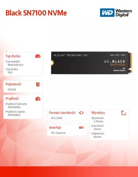 Dysk SSD Black 500GB SN7100 NVMe 2280 M2 Western Digital