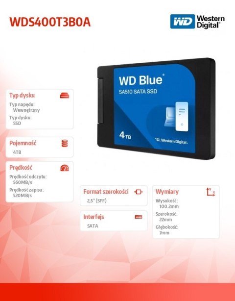 Dysk SSD Blue 4TB SA510 2,5 cala WDS400T3B0A Western Digital