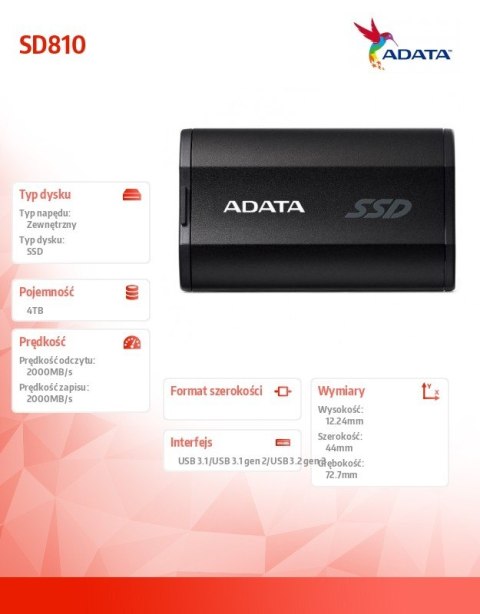 Dysk SSD External SD810 4TB USB3.2C 20Gb/s czarny Adata