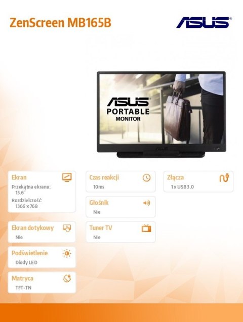 Monitor 15.6 cala MB165B 0.78 kg USB 3.0 Asus Monitor 15.6 cala MB165B 0.78 kg USB 3.0 Asus