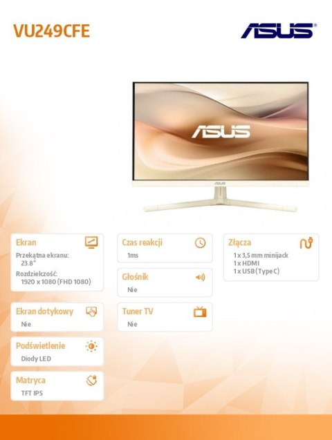 Monitor 24 cale VU249CFE-M IPS 100Hz USB-C Asus Monitor 24 cale VU249CFE-M IPS 100Hz USB-C Asus