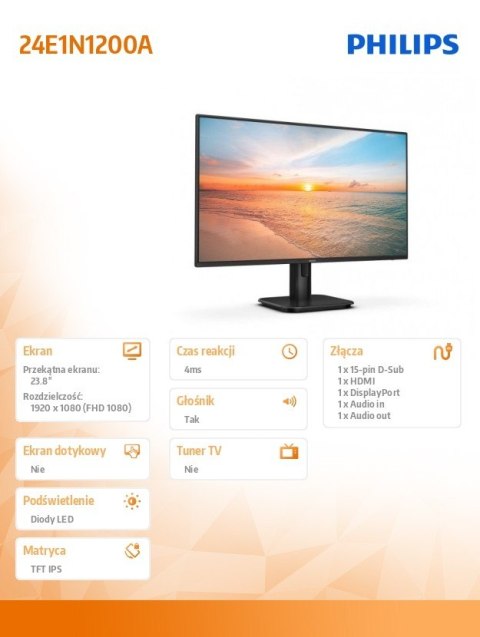 Monitor 24E1N1200A IPS 120Hz HDMI DP VGA Głośniki Philips Monitor 24E1N1200A IPS 120Hz HDMI DP VGA Głośniki Philips