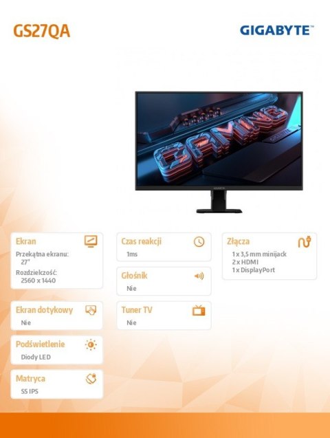 Monitor 27 cali GS27QA gaming Gigabyte