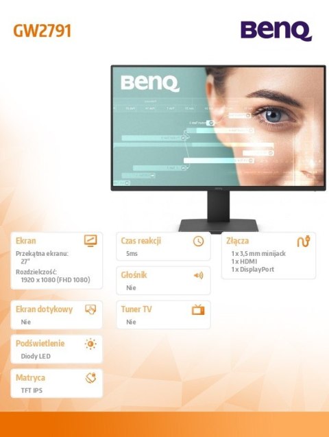 Monitor 27 cali GW2791 LED 5ms/100Hz/IPS/HDMI Benq Monitor 27 cali GW2791 LED 5ms/100Hz/IPS/HDMI Benq