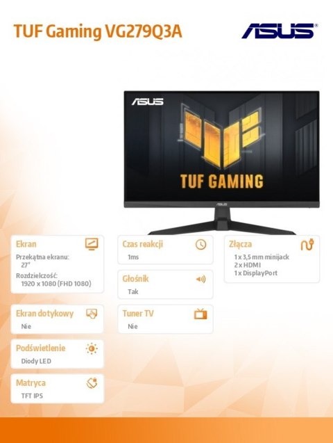 Monitor 27 cali VG279Q3A Full HD(1920x1080), 180Hz, Fast IPS, Asus Monitor 27 cali VG279Q3A Full HD(1920x1080), 180Hz, Fast IPS, Asus