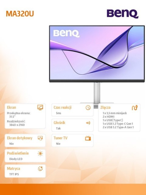 Monitor 31.5 cala MA320U 4K LED 5ms/60Hz/IPS Benq Monitor 31.5 cala MA320U 4K LED 5ms/60Hz/IPS Benq