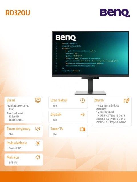 Monitor 31.5 cala RD320U 4K LED 5ms/60Hz/IPS Benq Monitor 31.5 cala RD320U 4K LED 5ms/60Hz/IPS Benq