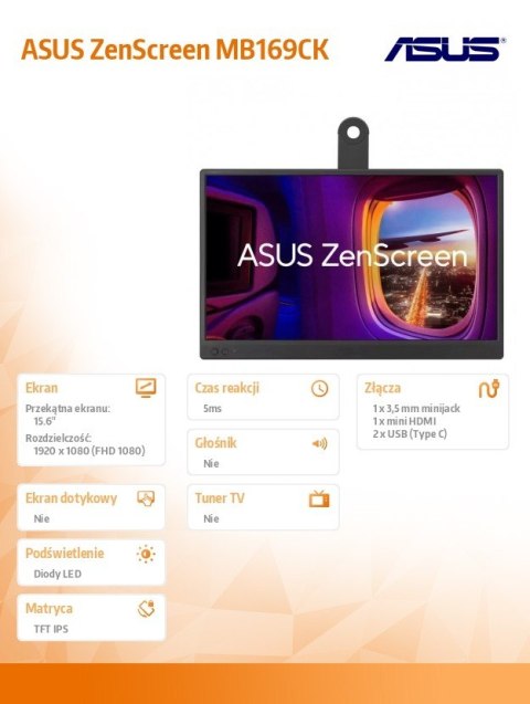 Monitor MB169CK 15.6 IPS USB-C FHD mHDMI Asus Monitor MB169CK 15.6 IPS USB-C FHD mHDMI Asus