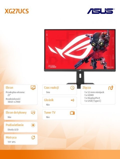 Monitor ROG Strix 27 cali XG27UCS IPS UHD HDMI DP USB-C Asus Monitor ROG Strix 27 cali XG27UCS IPS UHD HDMI DP USB-C Asus