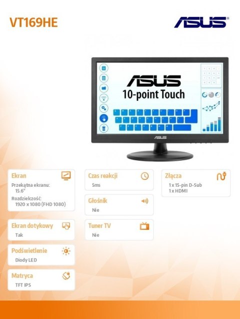 Monitor VT169HE DOTYK IPS FHD HDMI Asus Monitor VT169HE DOTYK IPS FHD HDMI Asus