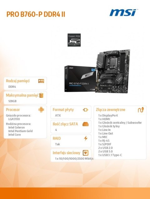 Płyta główna PRO B760-P DDR4 II s1700 4DDR4 DP/HDMI ATX MSI