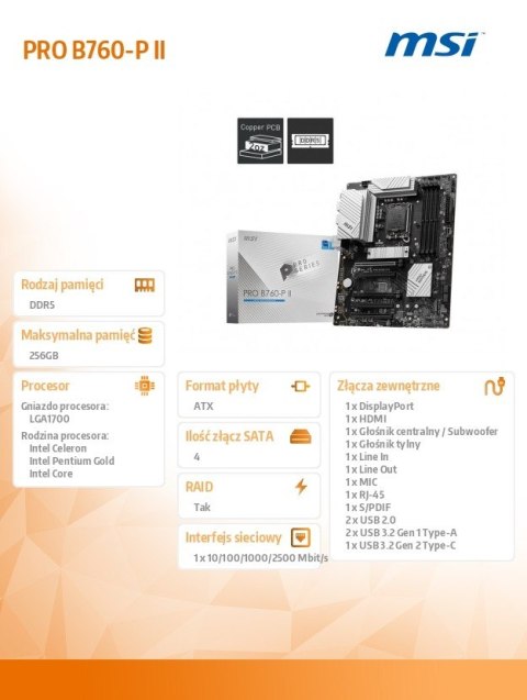 Płyta główna PRO B760-P II S1700 4DDR5 DP/HDMI ATX MSI