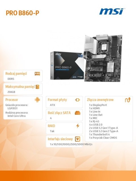 Płyta główna PRO B860-P s1851 4DDR5 ATX MSI