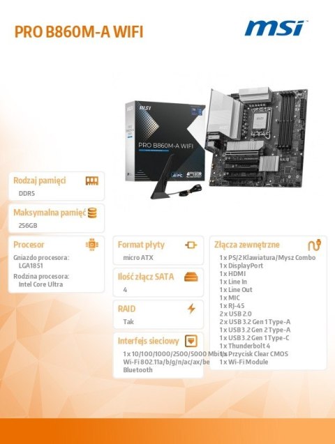 Płyta główna PRO B860M-A WIFI s1851 4DDR5 mATX MSI