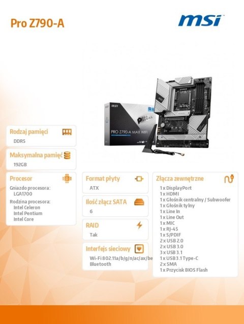 Płyta główna PRO Z790-A MAX WIFI s1700 4DDR5 HDMI/DP ATX MSI