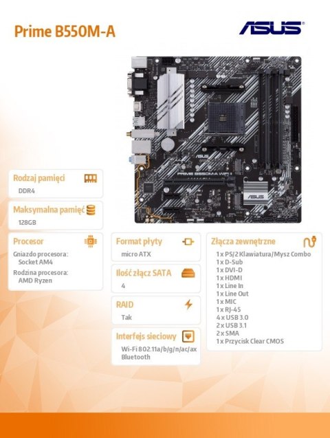 Płyta główna Prime B550M-A WIFI II AM4 4DDR4 HDMI M.2 mATX Asus Płyta główna Prime B550M-A WIFI II AM4 4DDR4 HDMI M.2 mATX Asus