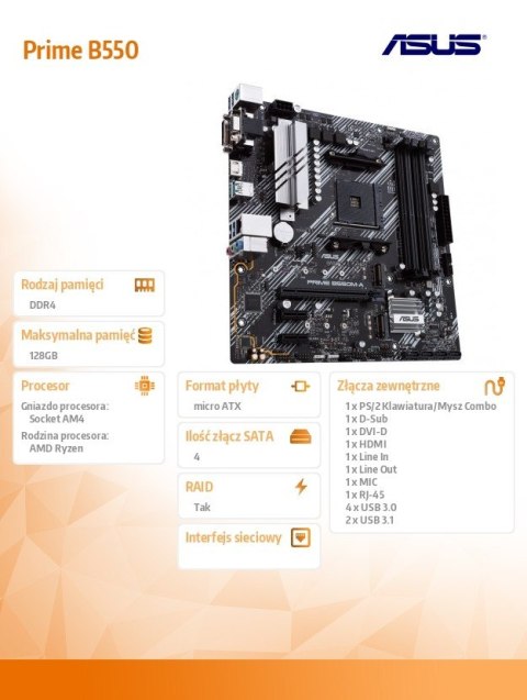 Płyta główna Prime B550M-A/CSM AM4 4DDR4 HDMI M.2 mATX Asus Płyta główna Prime B550M-A/CSM AM4 4DDR4 HDMI M.2 mATX Asus