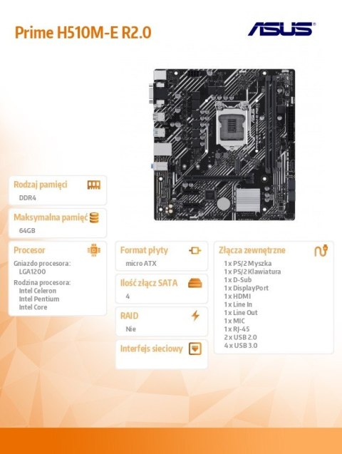 Płyta główna Prime H510M-E 2.0 s1200 2DDR4 HDMI/DP M.2 mATX Asus Płyta główna Prime H510M-E 2.0 s1200 2DDR4 HDMI/DP M.2 mATX Asus