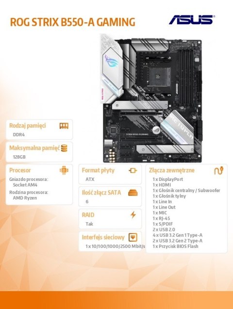 Płyta główna ROG STRIX B550-A GAMING AM4 4DDR4 HDMI/DP ATX Asus Płyta główna ROG STRIX B550-A GAMING AM4 4DDR4 HDMI/DP ATX Asus