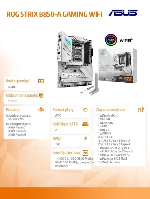 Płyta główna ROG STRIX B850-A GAMING WIFI Asus Płyta główna ROG STRIX B850-A GAMING WIFI Asus