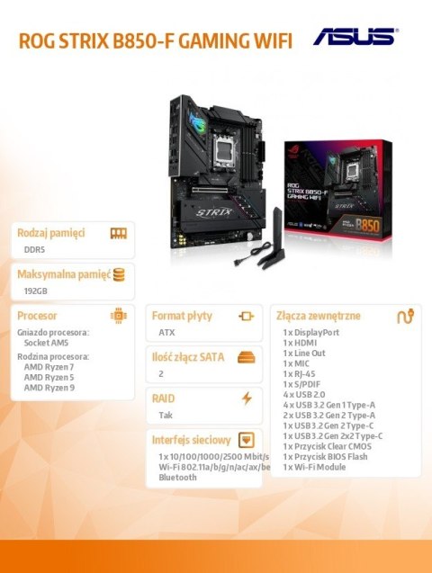 Płyta główna ROG STRIX B850-F GAMING WIFI Asus Płyta główna ROG STRIX B850-F GAMING WIFI Asus