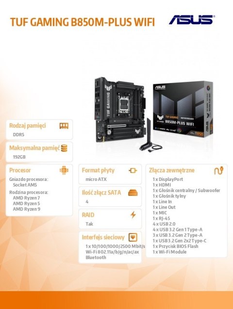 Płyta główna TUF GAMING B850M-PLUS WIFI Asus Płyta główna TUF GAMING B850M-PLUS WIFI Asus