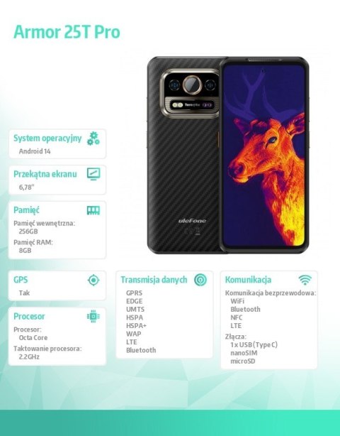 Smartfon Armor 25T 4G 8/256GB IP69K termowizja Frost Black ULEFONE